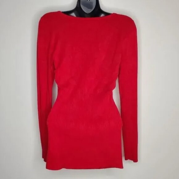 Candies Rich Red Twist Front Sweetheart Neck Fitted Sweater Top - Picture 3 of 8